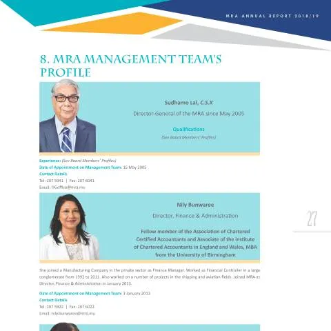 Document preview: Understanding the MRA Management Team’s Profile for Tax Administration — Government & admin (AR1819-8)