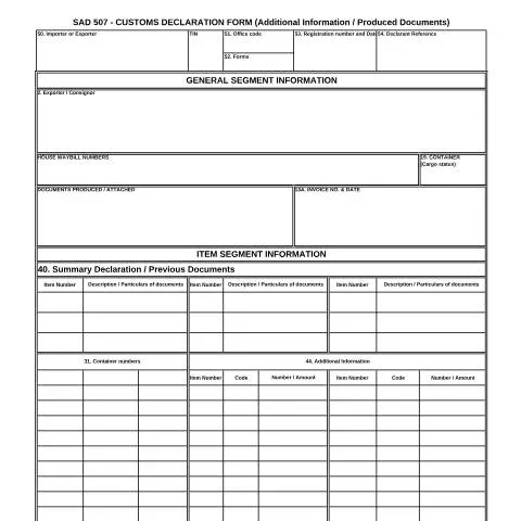 Document preview: Understanding the Role of SAD 507 in Customs Declarations — Government & admin (CERFA n°SAD 507)