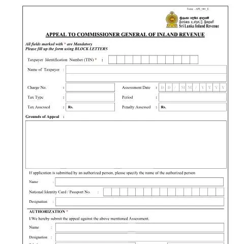 Document preview: Mastering the Appeal Application Process in Sri Lanka — Government & admin (CERFA n°APL_001)