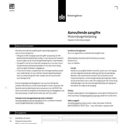 Documentvoorvertoning: Belang van de Aanvullende Aangifte Motorrijtuigenbelasting — Belastingen (CERFA n°mb0022z19fol)