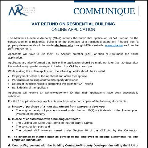 Document preview: Unlock Your VAT Refund for Residential Properties Today — Taxes (CERFA n°Communique280921)