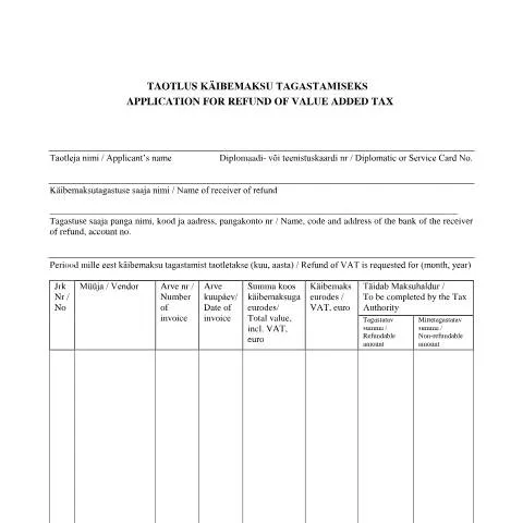 Document preview: Kuidas esitada taotlus käibemaksu tagastamiseks? — Ettevõtted ja professionaalid (CERFA n°APPLICATION FOR REFUND OF)