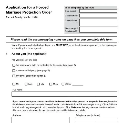 Document preview: How to Apply for Forced Marriage Protection Using Form FL401A — Legal & justice