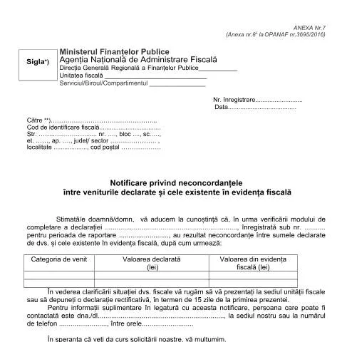Document preview: Neconcordanțele între veniturile declarate și cele fiscale — Impozite & fiscalitate (CERFA n°A7_OPANAF_3726_2017)