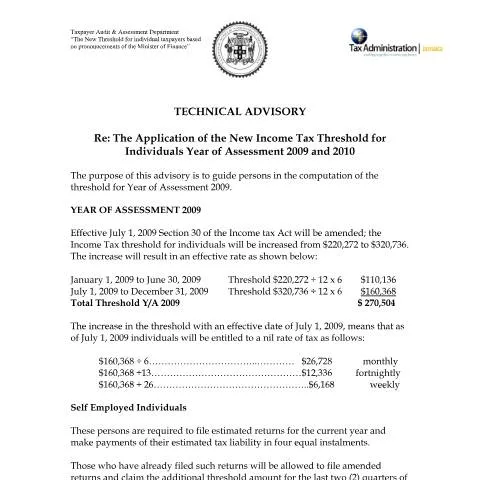 Document preview: Understanding the New Income Tax Thresholds for Individuals in Jamaica — Taxes (CERFA n°2009.iroc.it+-+new+income+tax+threshold+for+individuals+2009++2010)