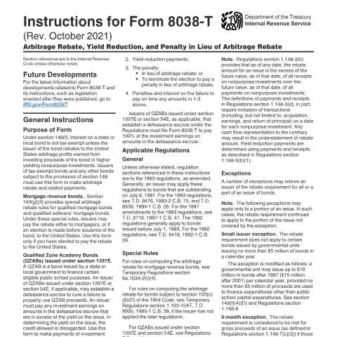 Document preview: Understanding IRS Instructions i8038-T for Tax-Exempt Bonds — Taxes (CERFA n°INST-8038T)