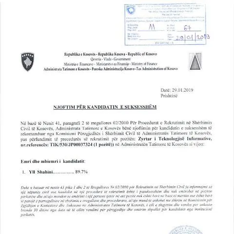 Document preview: Rëndësia e Njoftimit për kandidatin e suksesshëm në punësim — Punë & punësim