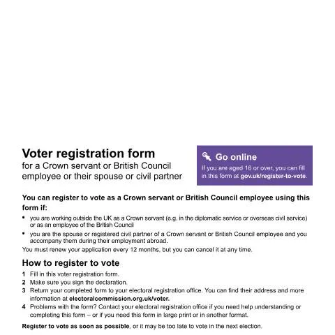 Document preview: Voting Rights for Crown Servants and British Council Employees — Government & admin