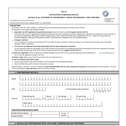 Document preview: Understanding the IRAS GST F3 Form for Partnership Businesses — Taxes (CERFA n°GST-F3)