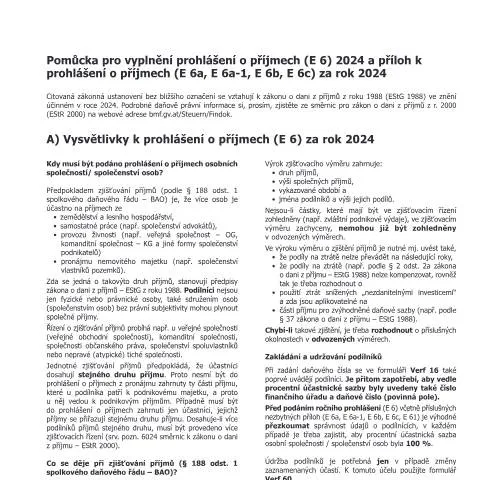 Dokumentvorschau: Pomůcka pro vyplnění prohlášení o příjmech (E 6) 2024 — Steuern (CERFA n°E6-Erl-CZ)