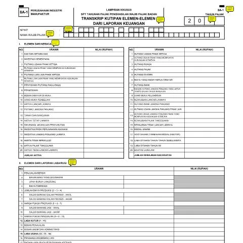 Document preview: Panduan Lengkap Lampiran Khusus Transkip Laporan Keuangan — Pajak & perpajakan (CERFA n°ID-DJP-Rp-Lampiran-Khusus-Transkip-10-Plus-penjelasan)