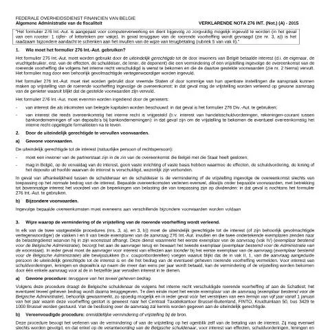 Aperçu du document Comprendre le Formulaire 276 Int. pour les réductions fiscales — Impôts & fiscalité (CERFA n°167-276-int-nota)