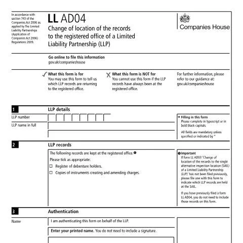 Document preview: Navigating the LL AD04 Form for LLP Compliance — Business