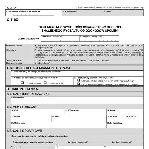 Document preview: Rola deklaracji CIT-8E w polskim systemie podatkowym — Podatki i fiskalność (CERFA n°CIT-8E)