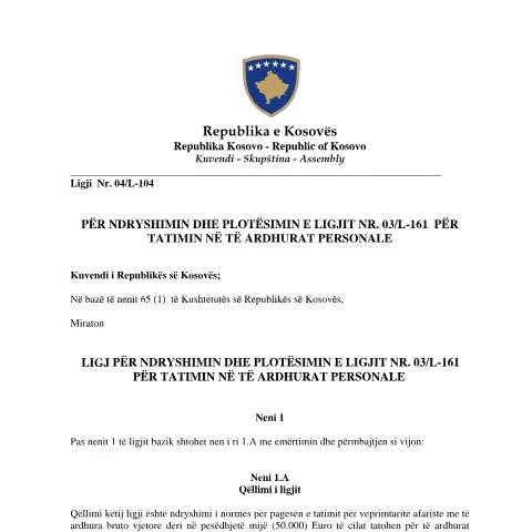 Document preview: Ligji Nr. 04/L-104 dhe Ndikimi në Ekonominë e Kosovës — Procedura administrative