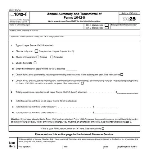 Document preview: Navigating IRS Form 1042-T for Foreign Entities — Taxes (CERFA n°1042T)