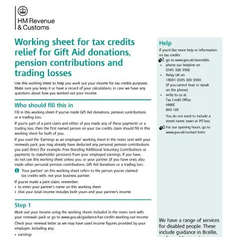 Document preview: How to Complete Your TC825 Tax Credits Income Working Sheet — Taxes