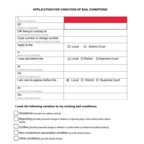 Document preview: How to Apply for a Variation of Bail Conditions in NSW — Legal & justice