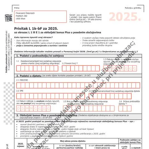 Dokumentvorschau: Wichtigkeit des Formulars L1k-bF-HR für den Familienbonus Plus — Steuern (CERFA n°L1k-bF-HR)