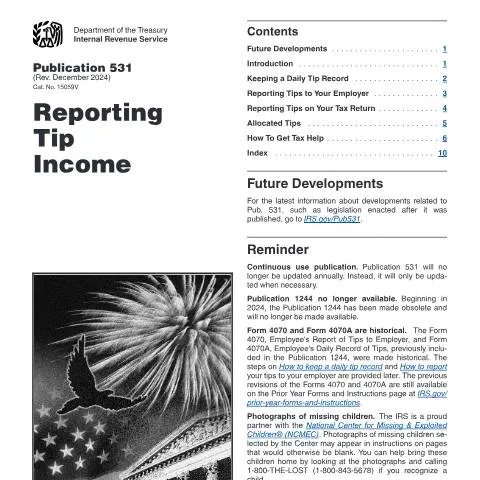 Document preview: Understanding IRS Publication 531 for Tip-Receiving Employees — Taxes (CERFA n°PUB-531)