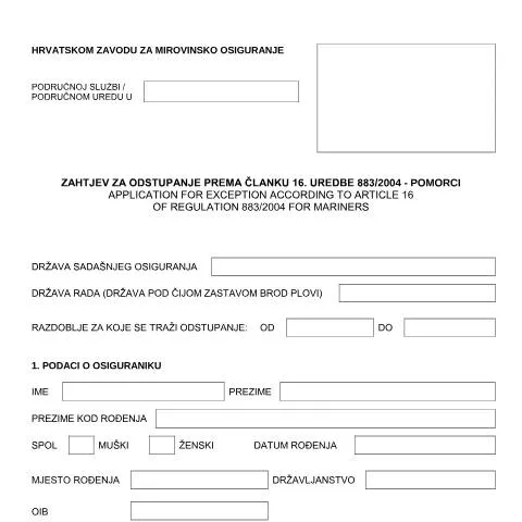 Document preview: Ključni dokument za pomorce: Zahtjev za odstupanje prema članku 16 — Porezi i fiskalnost (CERFA n°ZAHTJEV-ZA-ODSTUPANJE-PREMA-CLANKU-16-PO)