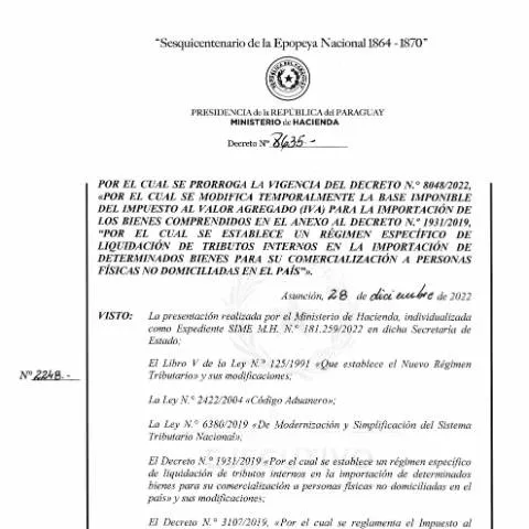 Vista previa del documento Impacto del Decreto N°8635-2022 en el IVA paraguayo — Impuestos