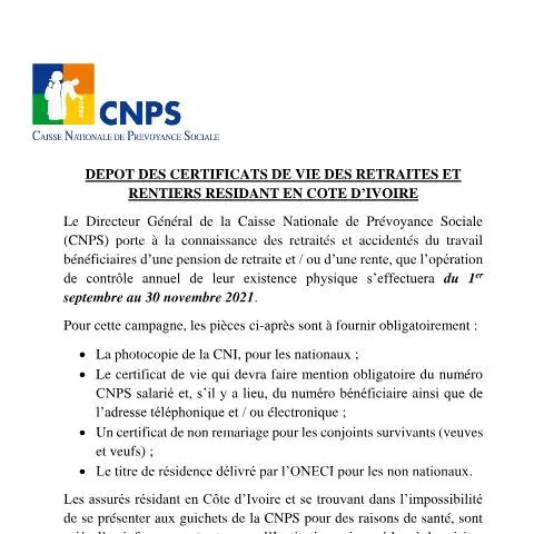 Aperçu du document Importance du Certificat de Vie pour les Retraités en Côte d'Ivoire — Retraite & pension