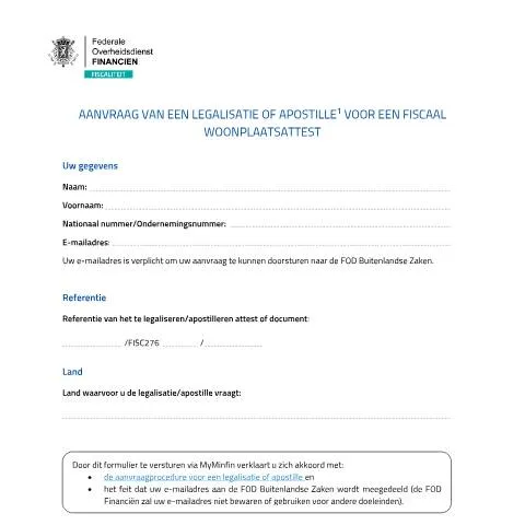 Aperçu du document Demande de légalisation fiscale : le formulaire 115 expliqué — Impôts & fiscalité (CERFA n°115-aanvraag-legalisatie-apostille-fiscale-woonplaats)