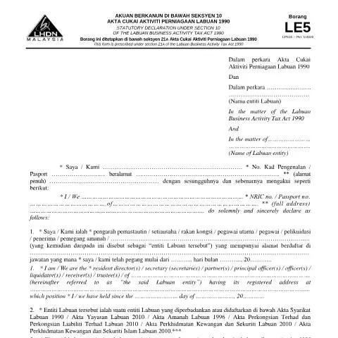 Document preview: Pentingnya Form LE5 untuk Entiti Labuan — Perniagaan & profesional