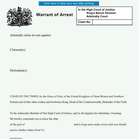 Document preview: Understanding Warrant of Arrest: Form ADM9 in UK Law — Legal & justice
