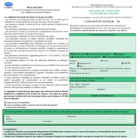 Aperçu du document Comment renouveler votre autorisation de chasse pour l'année en cours — Démarches administratives (CERFA n°12660*02)