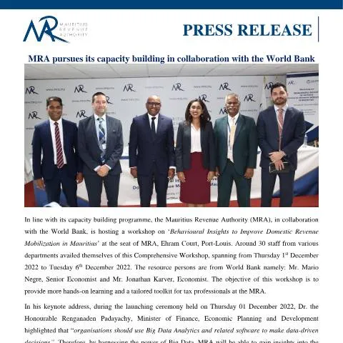 Document preview: MRA Enhances Operational Efficacy with World Bank Partnership — Government & admin (PressRelease051222)
