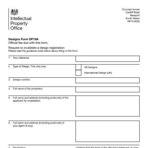 Document preview: How to Challenge Design Registrations Using Form DF19A — Legal & justice