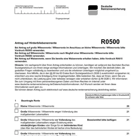 Dokumentvorschau: So stellen Sie den Antrag auf Hinterbliebenenrente mit Formular R0500 — Rente & Pension (R0500)