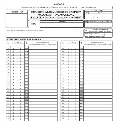 Vista previa del documento Solicitud de acogimiento al fraccionamiento del impuesto a juegos de — Trámites administrativos (CERFA n°Anexo)