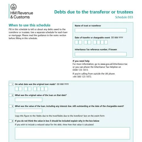 Document preview: How to Complete HMRC Schedule D33 for Debt Reporting Requirements — Taxes