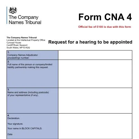 Document preview: Understanding Form CNA 4 for Company Name Disputes — Legal & justice