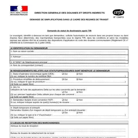 Aperçu du document Statut destinataire agréé TIR : procédure et avantages — Démarches administratives (CERFA n°13846*01)