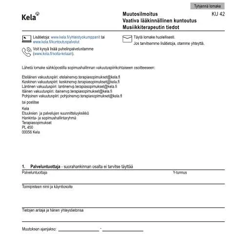 Document preview: Ymmärrä muutosilmoituksen merkitys kuntoutuksessa — Terveys (CERFA n°Kela KU 42)