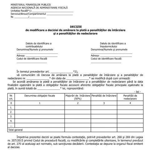 Document preview: Modificarea deciziei de amânare a penalităților de întârziere — Impozite & fiscalitate (CERFA n°A29p_OPANAF_90_2016)