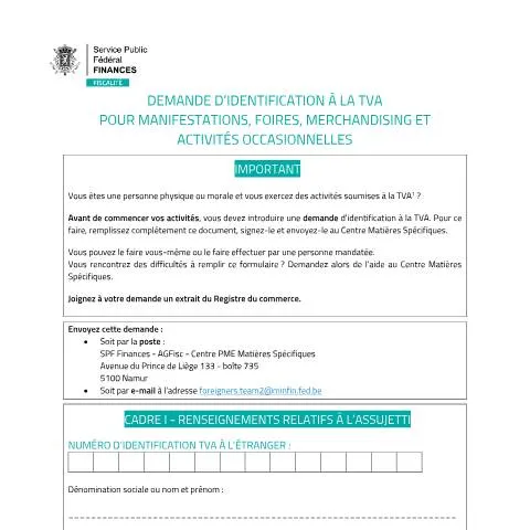 Aperçu du document Guide pour le formulaire 604A et l'identification à la TVA en Belgique — Démarches administratives (CERFA n°123-formulaire604a)