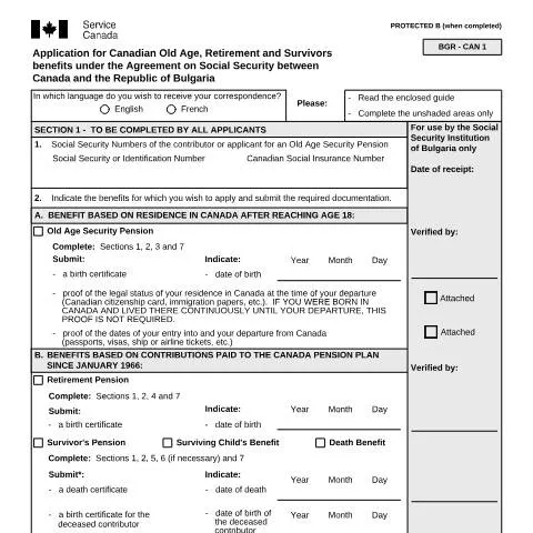 Document preview: Understanding the Bulgaria/Canada Pension Benefits Application — Retirement & pension (CERFA n°ISP5054-BGR)