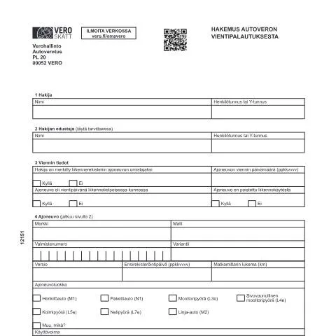 Document preview: Miksi hakea autoverotuksen vientipalautusta (1215)? — Verot & verotus (CERFA n°Vero 1215)