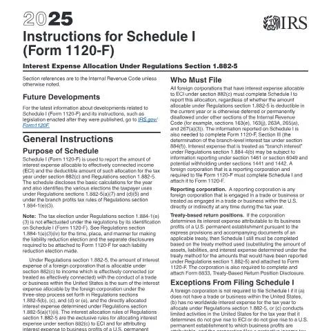 Document preview: Understanding Schedule I (Form 1120-F) for Foreign Corporations — Taxes (CERFA n°INST-1120FI)