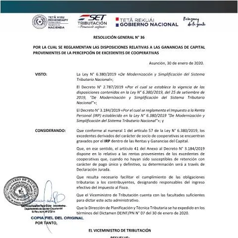 Vista previa del documento Resumen de la Resolución General N° 36-20 del Irp en Paraguay — Trámites administrativos