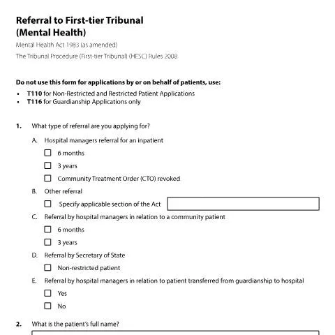 Document preview: Understanding Form T111: Mandatory Mental Health Tribunal Referrals — Legal & justice