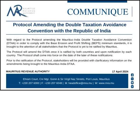 Document preview: Mauritius-India Double Taxation Treaty Update 2024 — Taxes (CERFA n°CommuniqueDTAA170424)