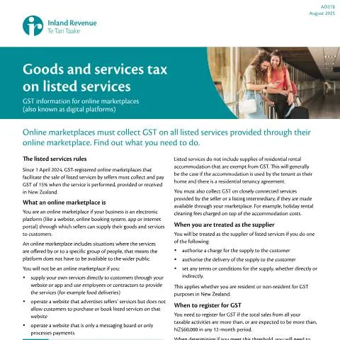 Document preview: Understanding GST for Online Marketplaces in New Zealand — Taxes (CERFA n°AD278)