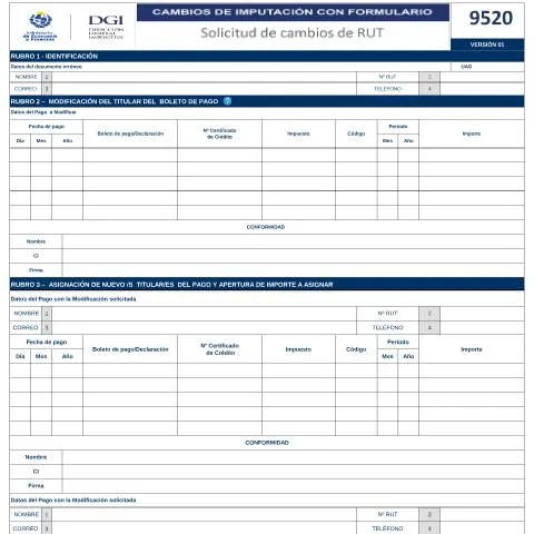 Vista previa del documento Guía completa del Formulario 9520 para modificaciones de RUT — Trámites administrativos (CERFA n°9520)