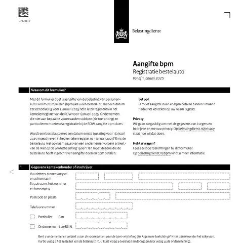 Documentvoorvertoning: Bestelauto Aangifte BPM Formulier Informatie — Belastingen (CERFA n°bpm0391z14fol)
